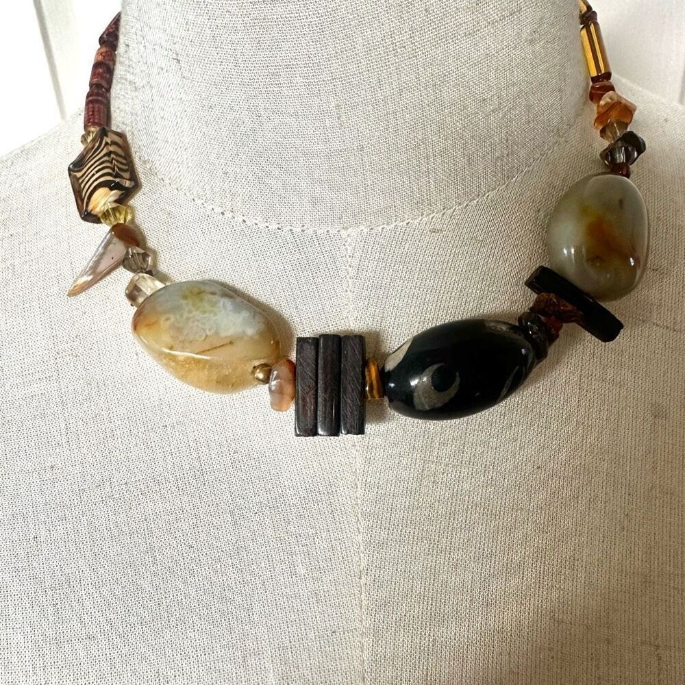 Carnelian tigers eye  beaded vintage necklace